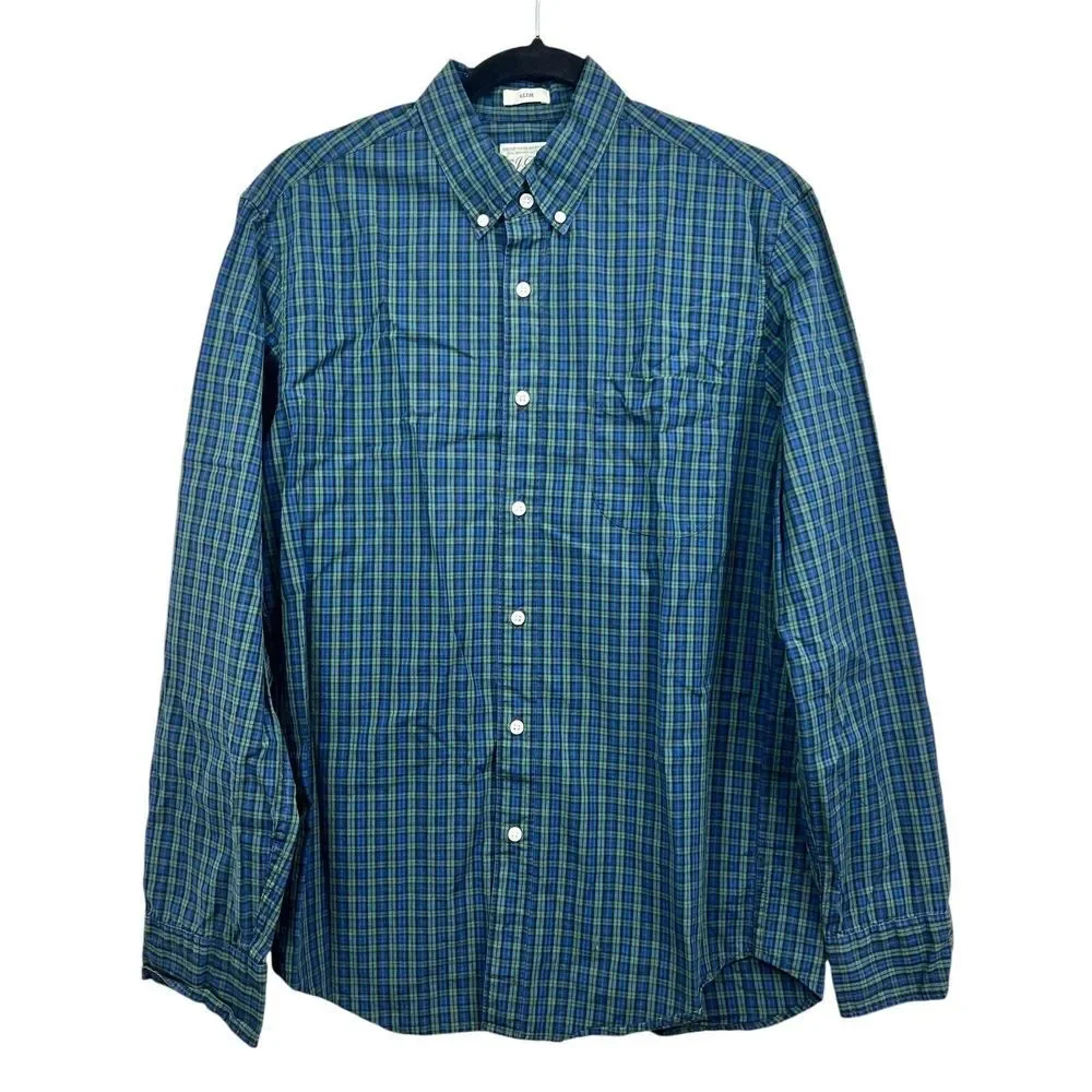 J. Crew Men Plaid Shirt Slim Button Down Long Sleeve Pen Pocket Green Blue Sz M*